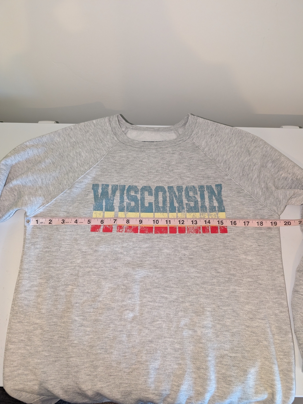 Women's Light Gray Crewneck with Colorful Distressed WISCONSIN Graphic - Picture 8 of 10